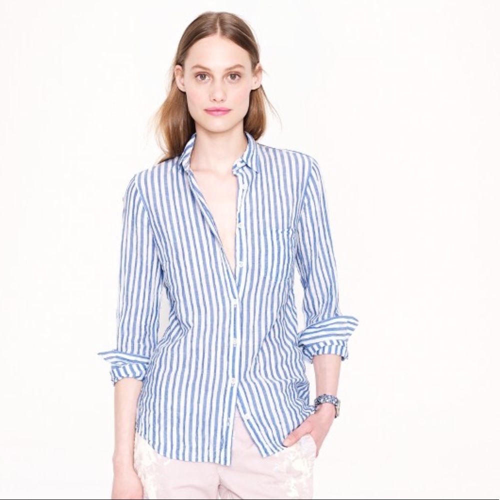 J. Crew Blue and White Striped Button Down Shirt